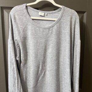 Good Luck Gem 1X Gray Long Sleeve Top with Lace Back & Tie Cuffs